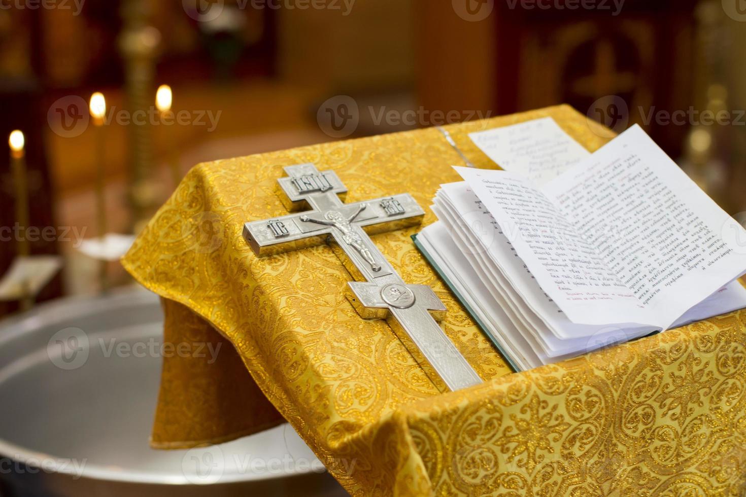 Church cross and bible. photo