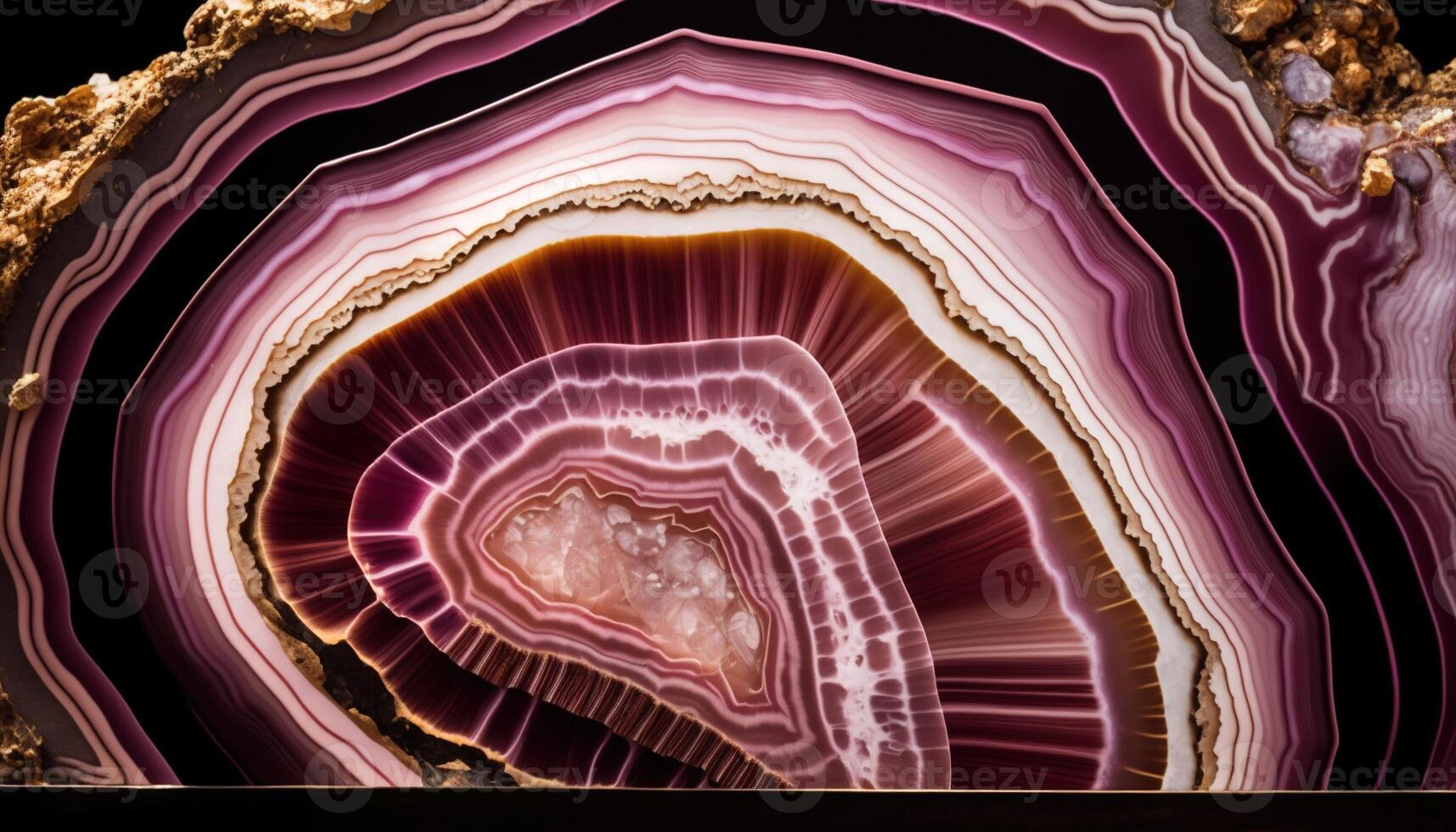 generativo ai, natural volcánico ágata piedras de cerca ligero rosado magenta y dorado textura. fondo de pantalla fondo, cuarzo mármol, decorativo rock modelo foto