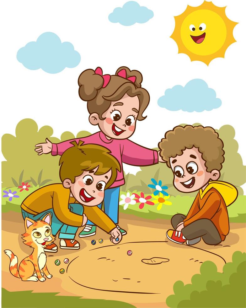 kids playing marbles vector illustration