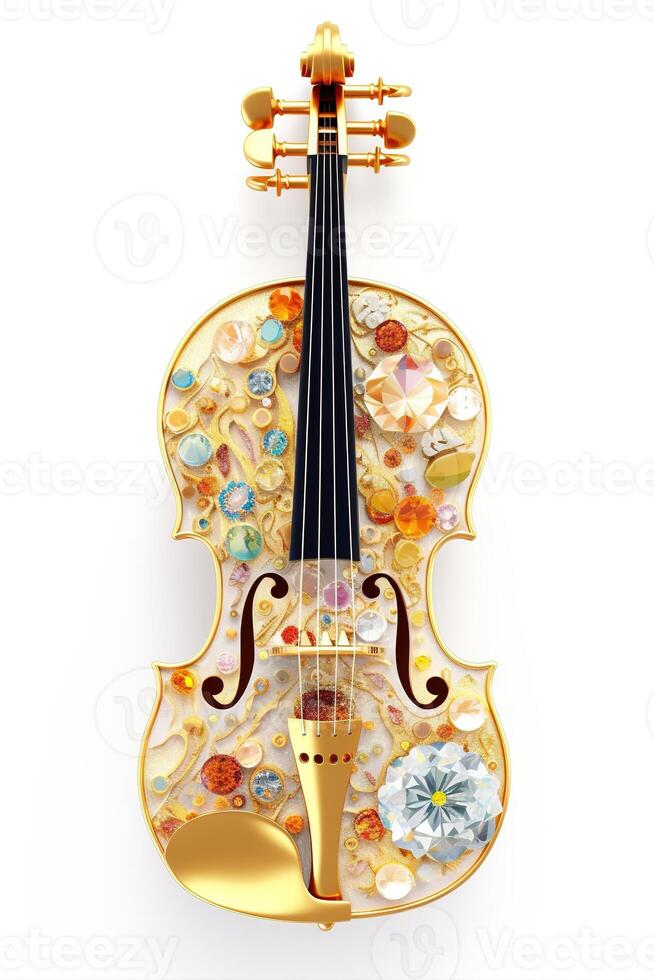 , beautiful musical instrument violin, brooch, opal stone and golden color palette isolated on white background. Bijouterie, jewelry close up photo