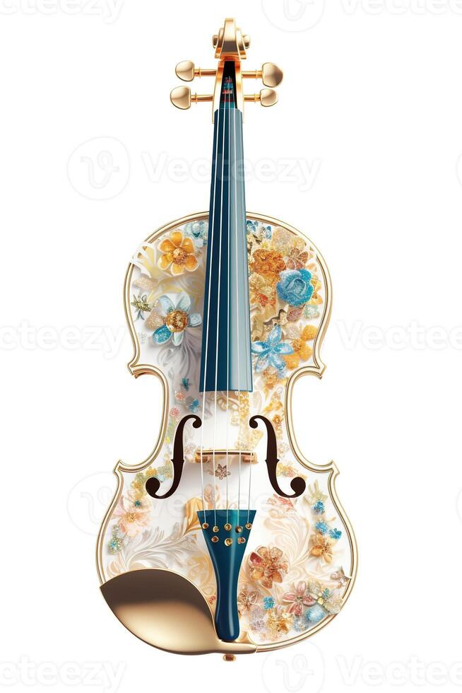 , beautiful musical instrument violin, brooch, opal stone and golden color palette isolated on white background. Bijouterie, jewelry close up photo