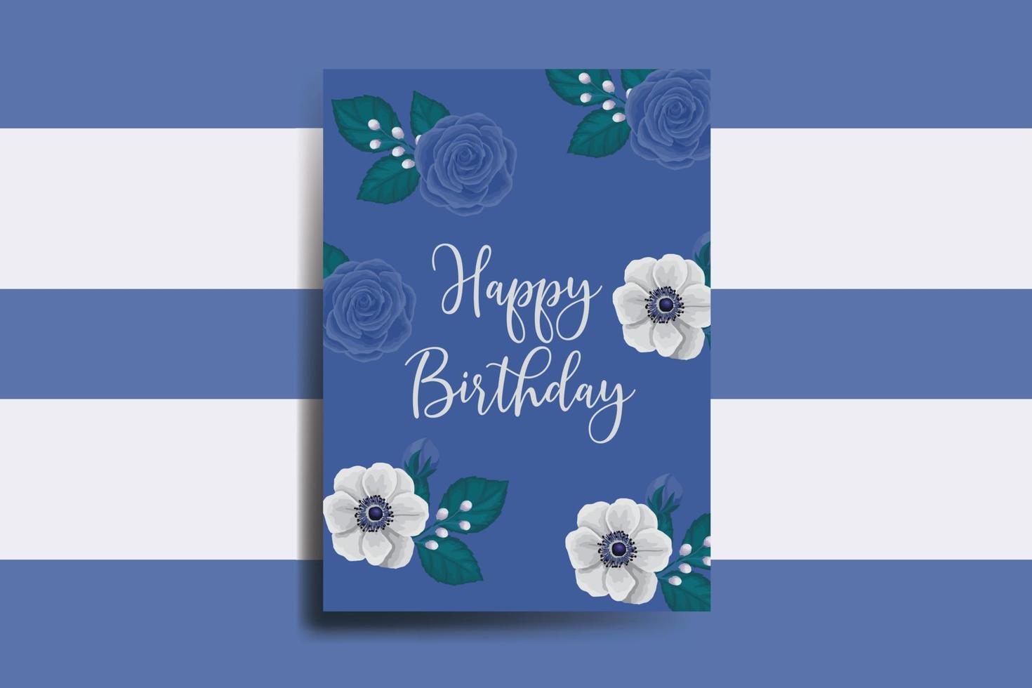 Greeting card birthday card Digital watercolor hand drawn Blue Rose Flower Design Template vector