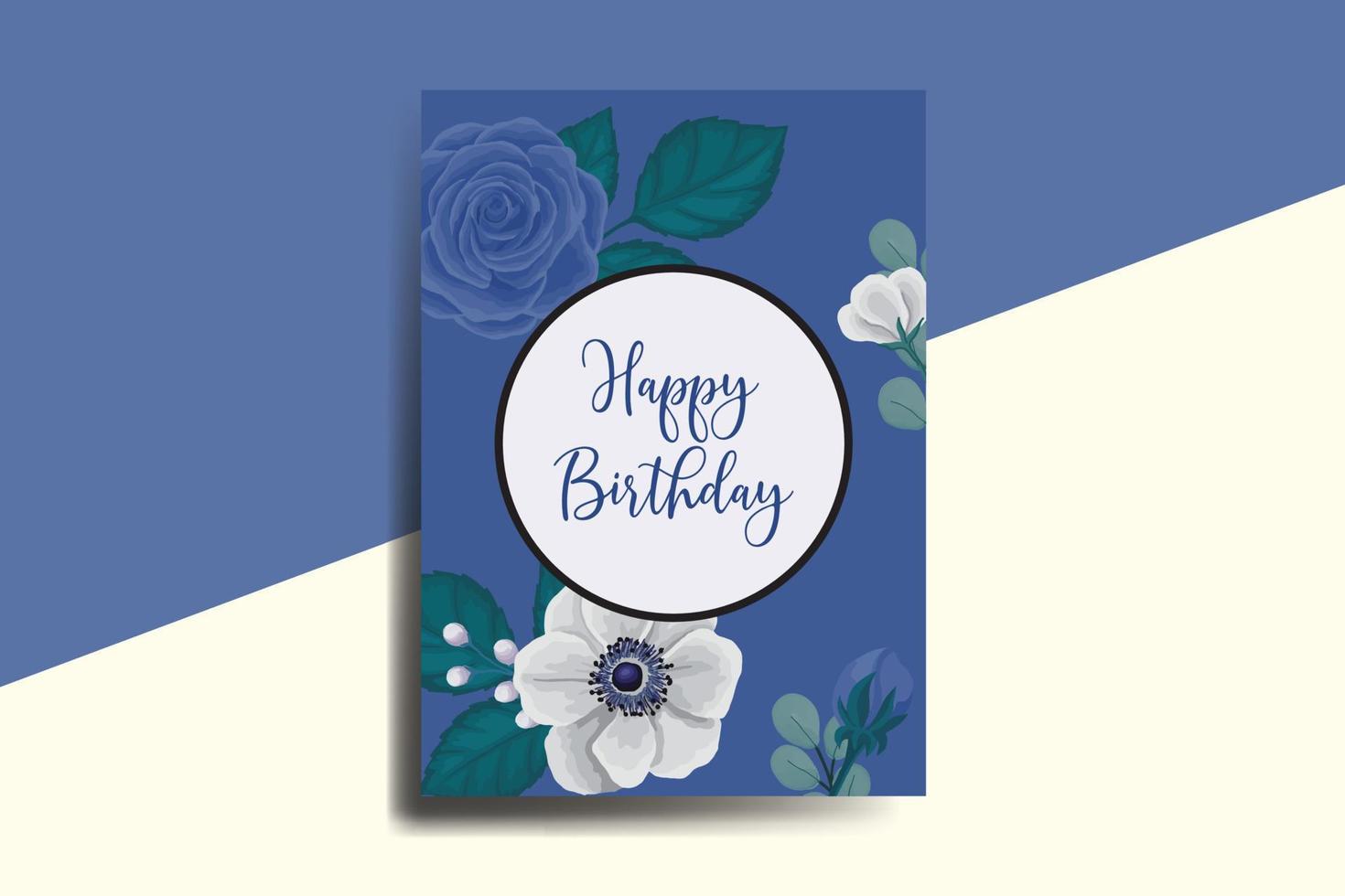 Greeting card birthday card Digital watercolor hand drawn Blue Rose Flower Design Template vector