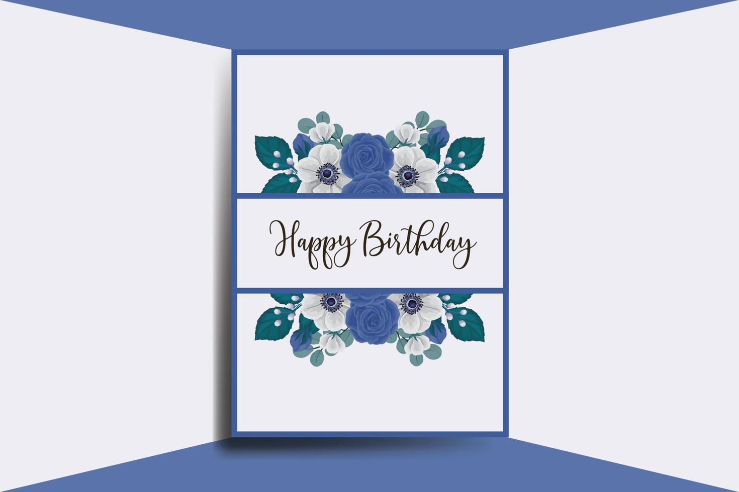 Greeting card birthday card Digital watercolor hand drawn Blue Rose Flower Design Template vector