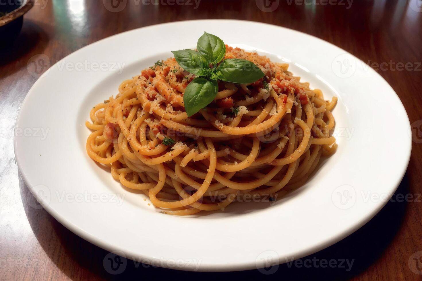 espaguetis pasta con parmesano queso y perejil en un lámina. generativo ai foto