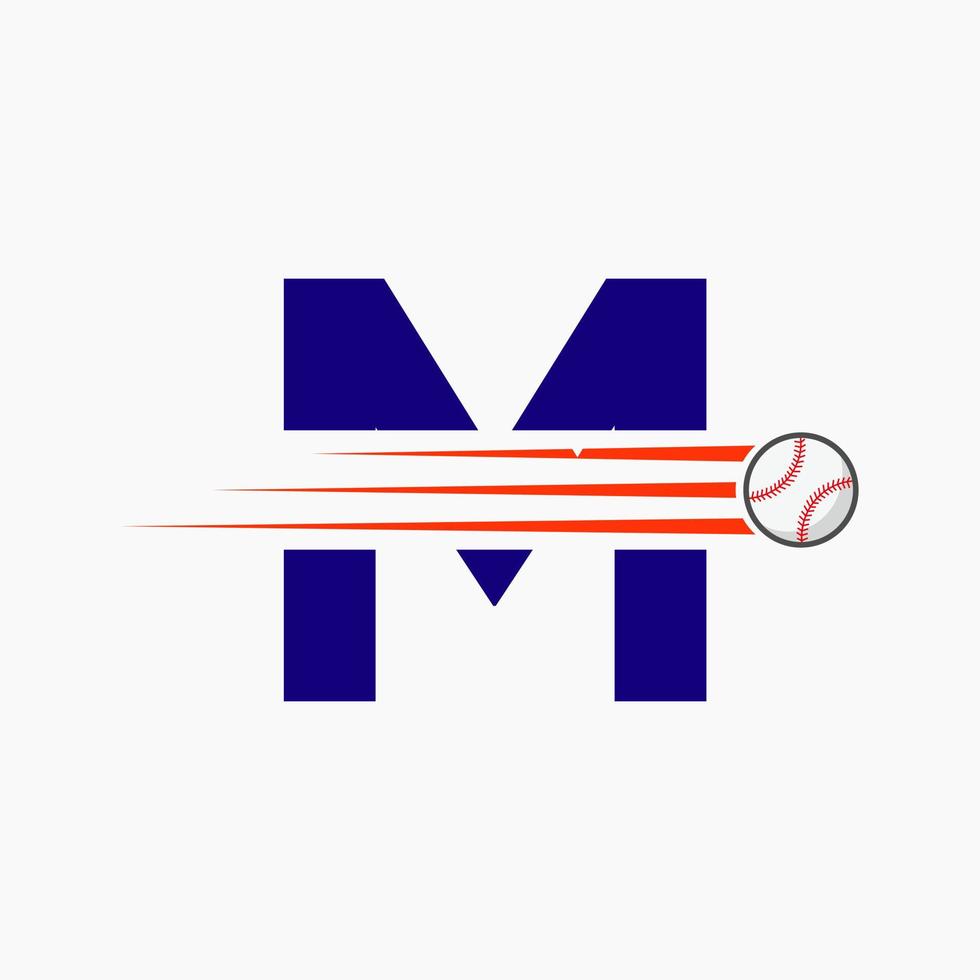 Initial Letter M Baseball Logo With Moving Baseball Icon vector