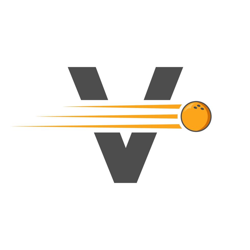 Initial Letter V Bowling Logo. Bowling Ball Symbol Vector Template