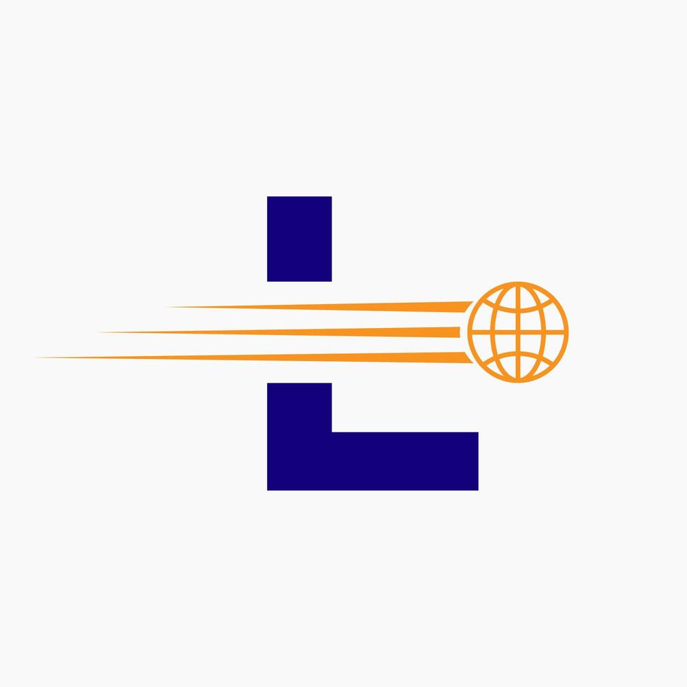 letra l concepto de logotipo global con icono de mundo en movimiento. plantilla de vector de símbolo de logotipo global