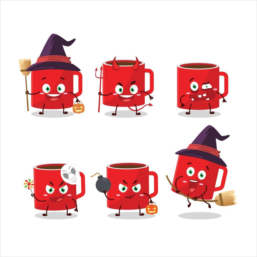 Halloween expression emoticons with cartoon character of glass of coffee vector