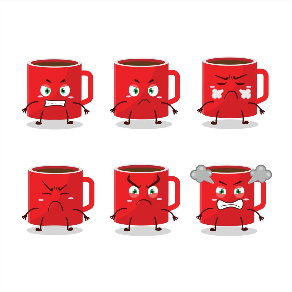 Glass of coffee cartoon character with various angry expressions vector