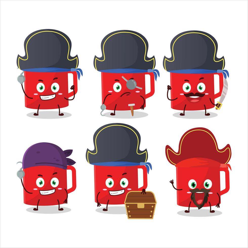 Cartoon character of glass of coffee with various pirates emoticons vector