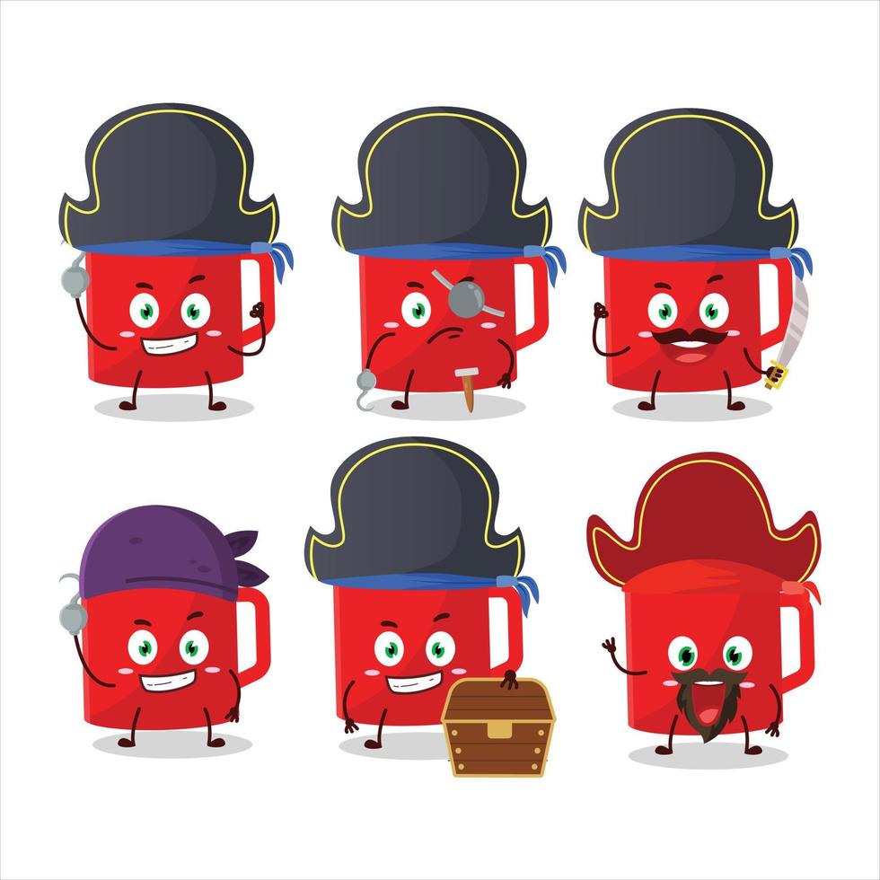 dibujos animados personaje de vaso de café con varios piratas emoticones vector