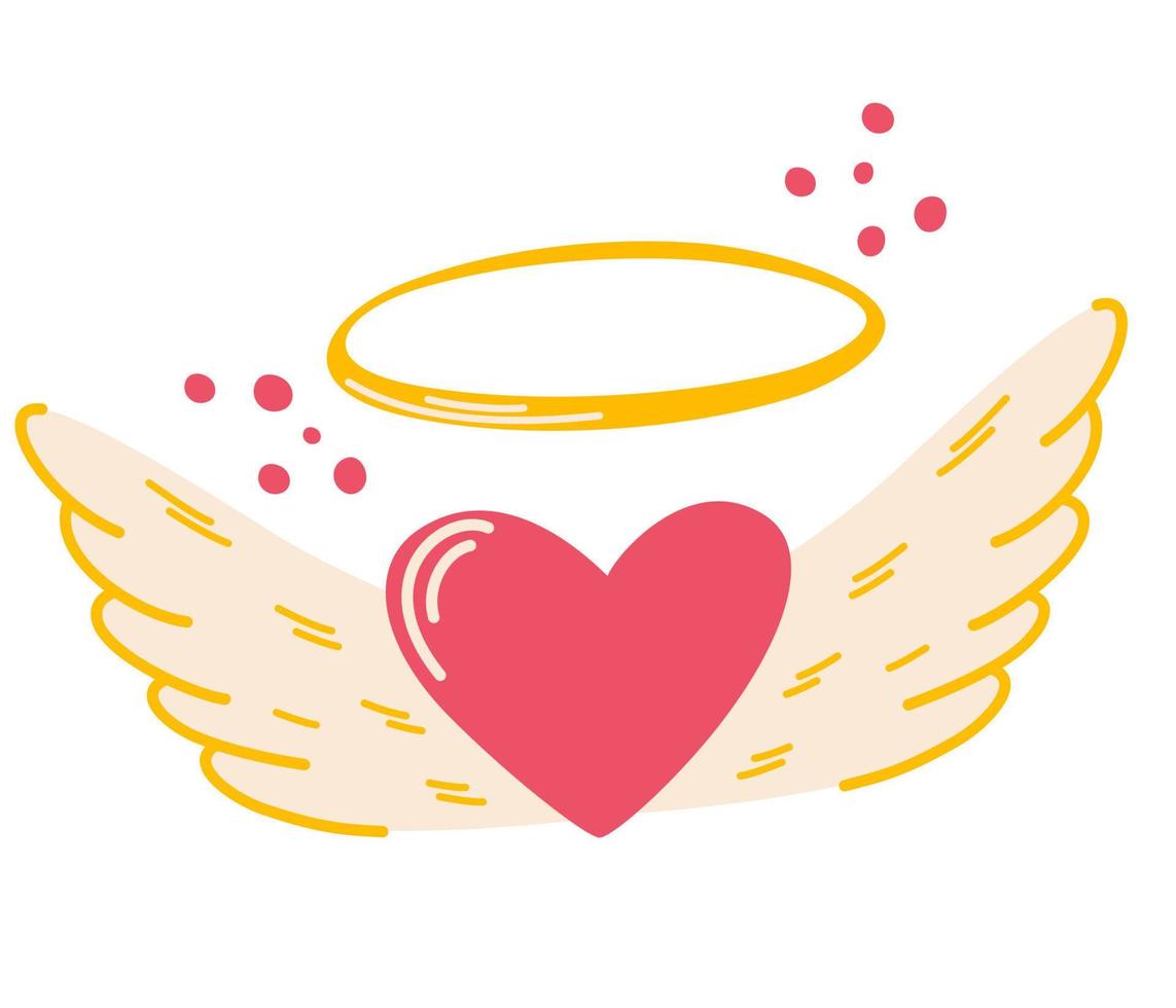 Heart with wings. Love, relationships, Valentine's Day greeting card. Symbol of health and care. Vector cartoon illustration isolated on the white background.