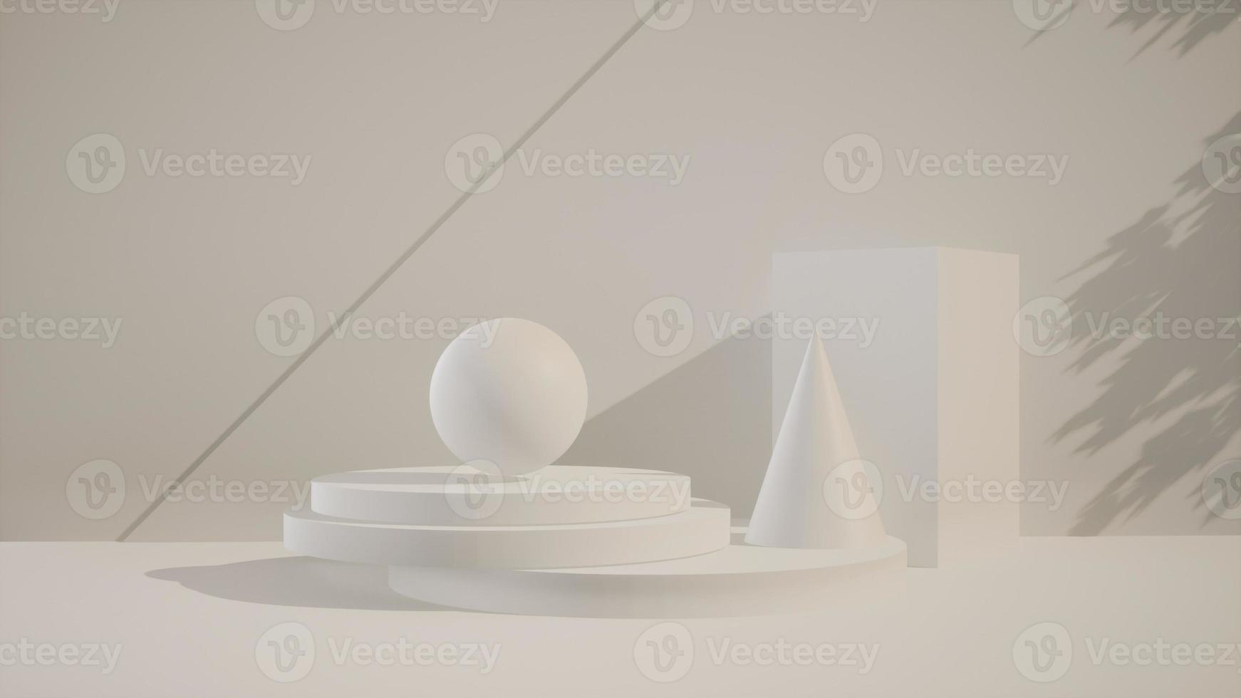 Abstract 3D products display podium showcase for scene with geometric shape. 3d rendering with white stage to show cosmetic products. Lighting in luxury white studio. photo