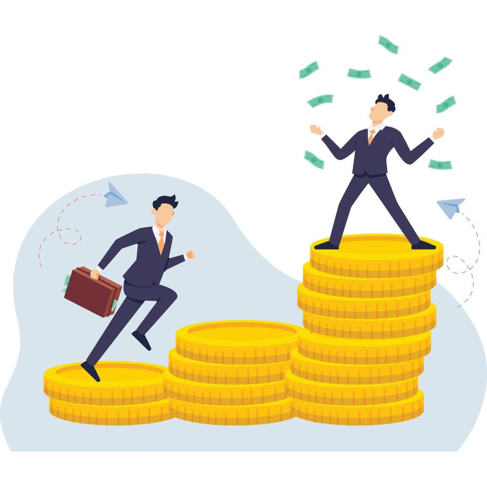 Man running on money stack and achieve Financial goal Illustration vector