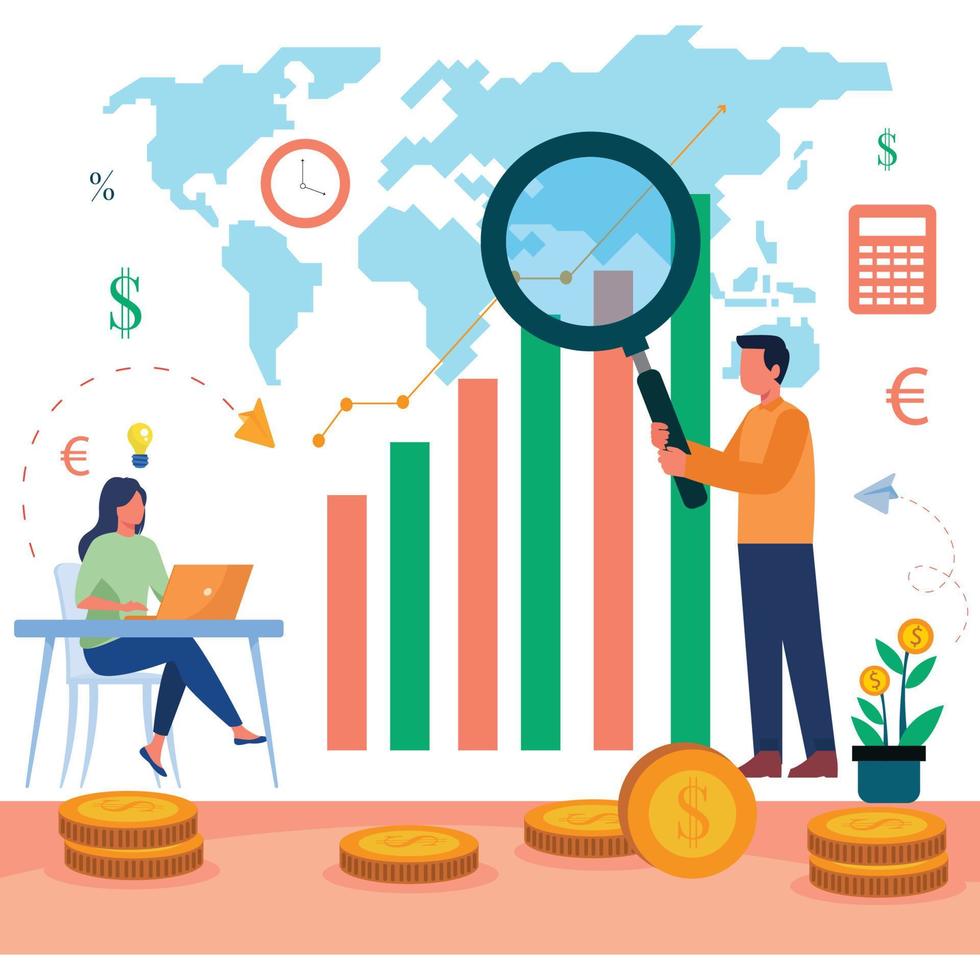 Man and woman working on Income Growth Illustration vector