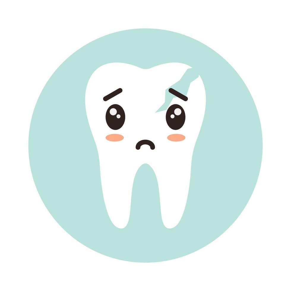 Cracked tooth with kawaii emotion. Vector illustration