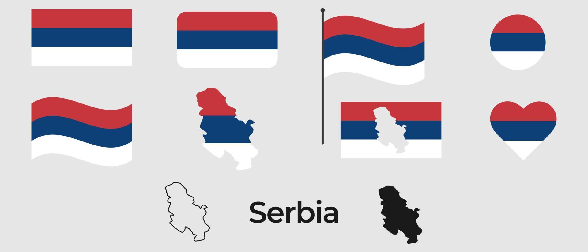 Flag of Serbia. Silhouette of Serbia. National symbol. vector