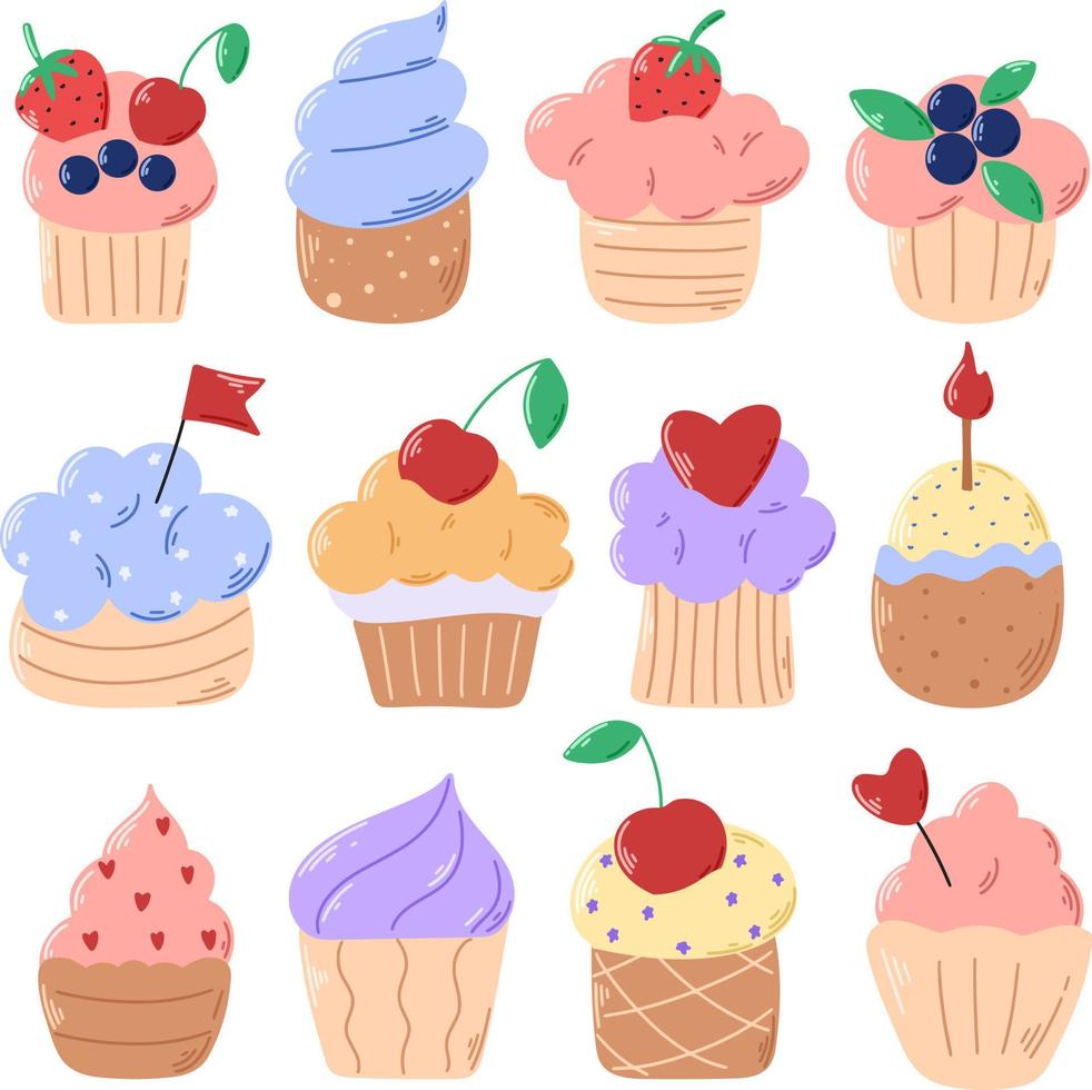 Cakes hand drawn collection vector