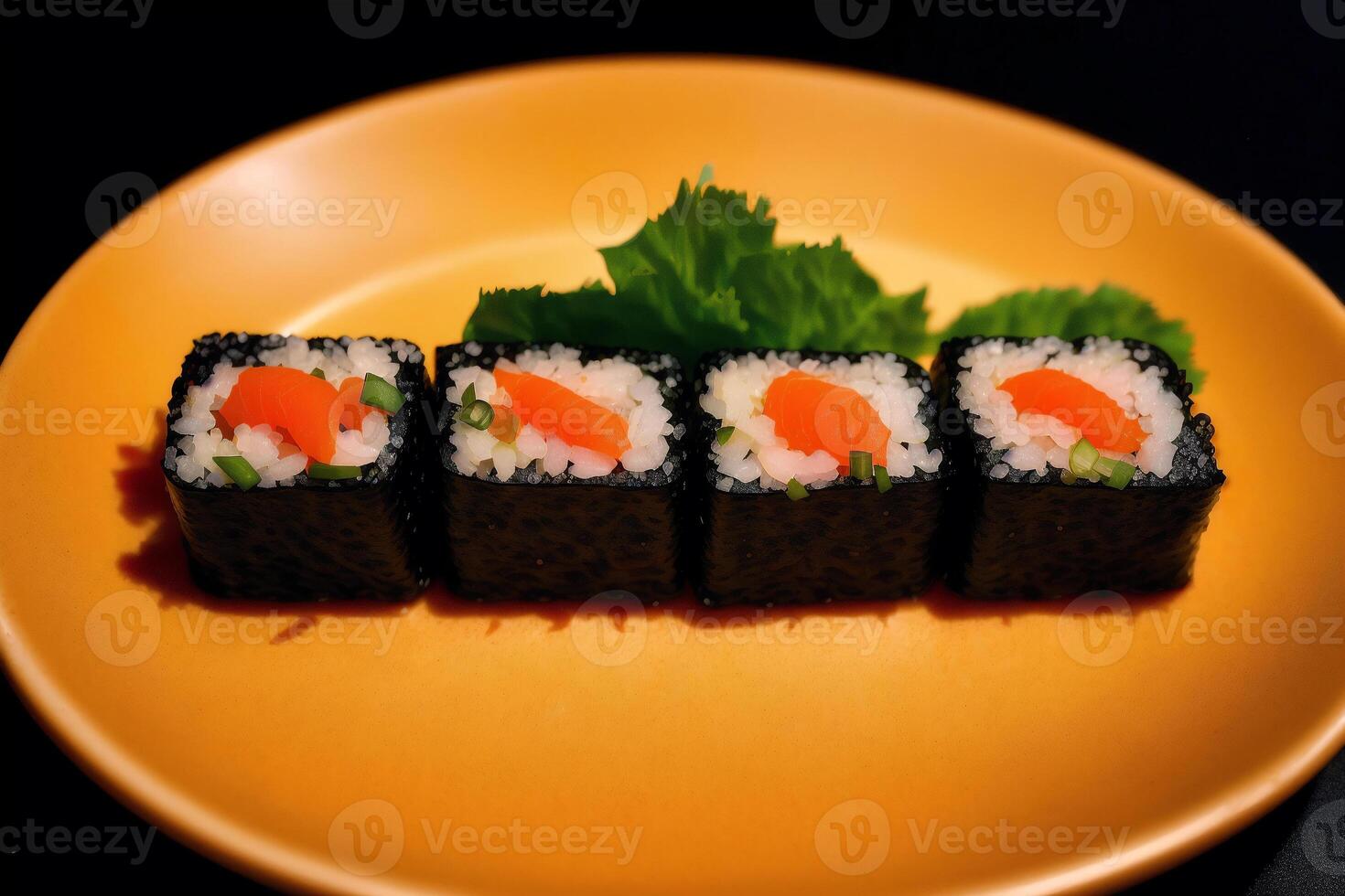 japanese cuisine. sushi and rolls on the table in the restaurant. photo