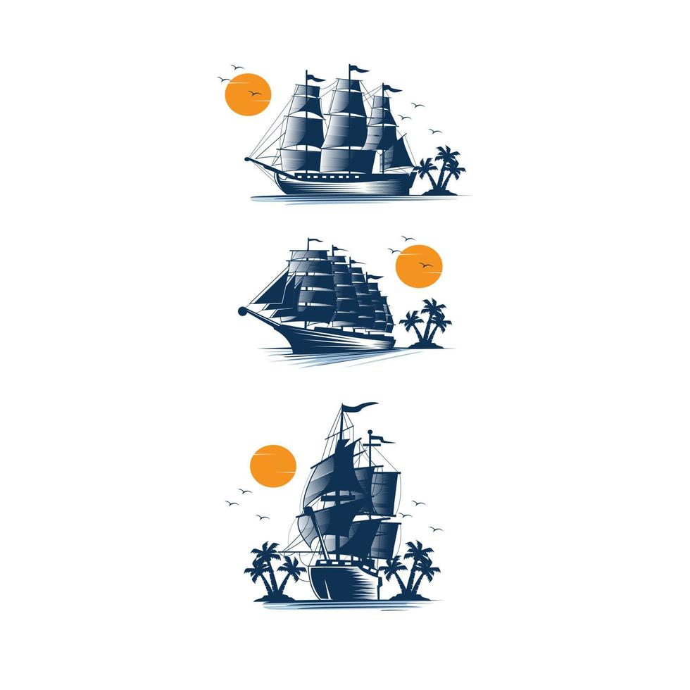 an illustration of ships and the sun vector