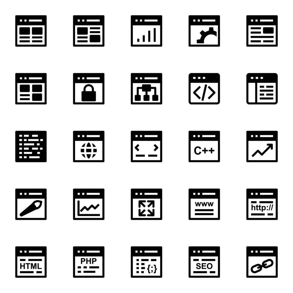Glyph icons for web Design and development. vector