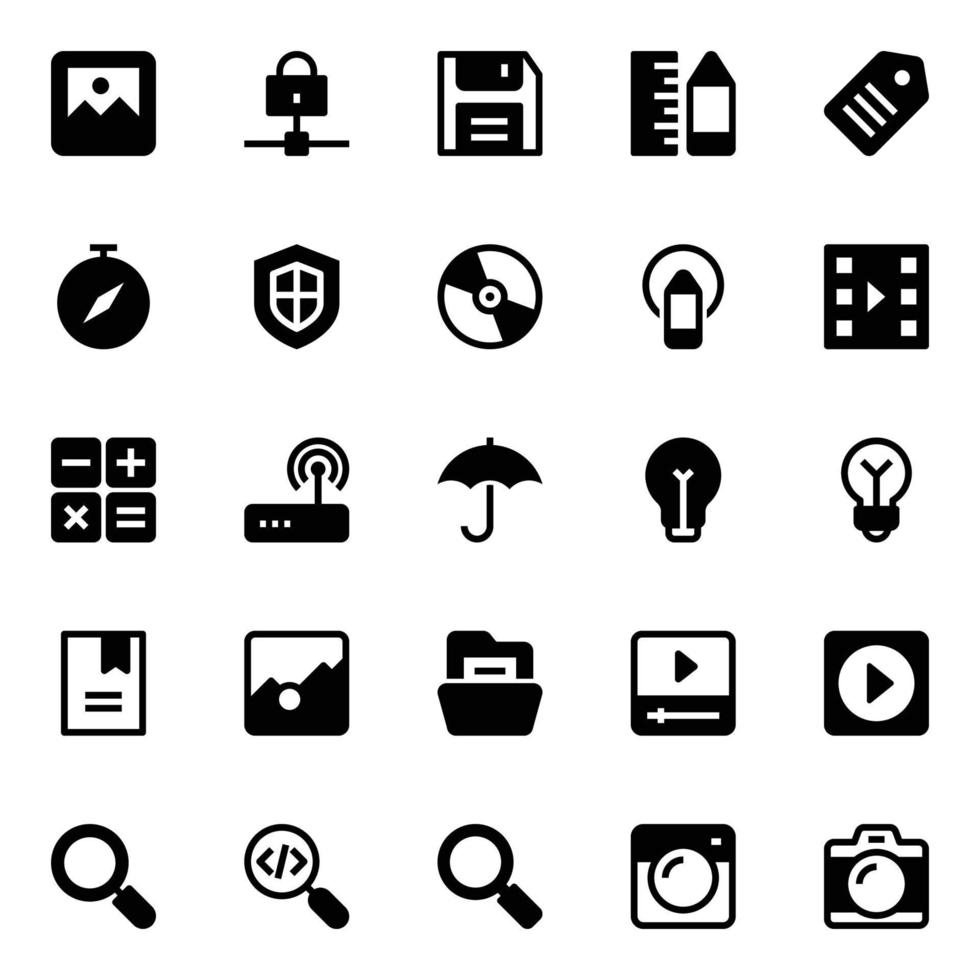 Glyph icons for web Design and development. vector