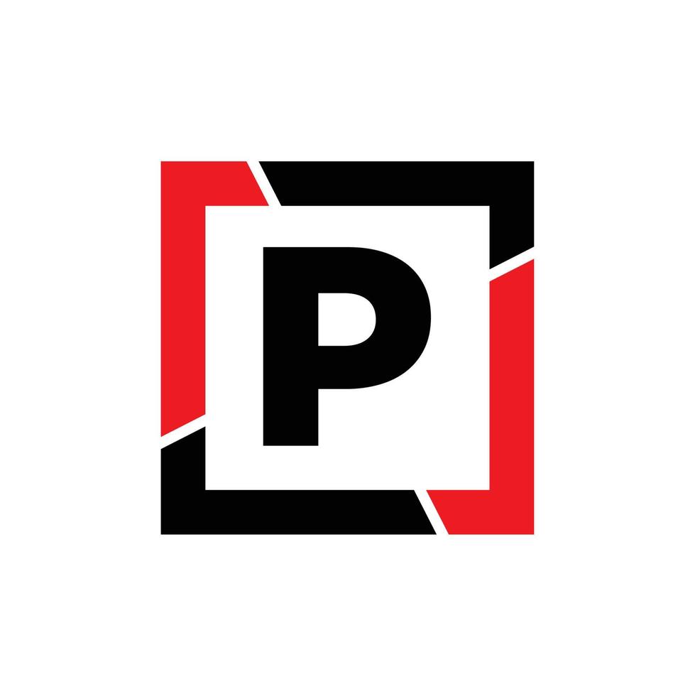 P letter with red black frame monogram. P company icon. vector