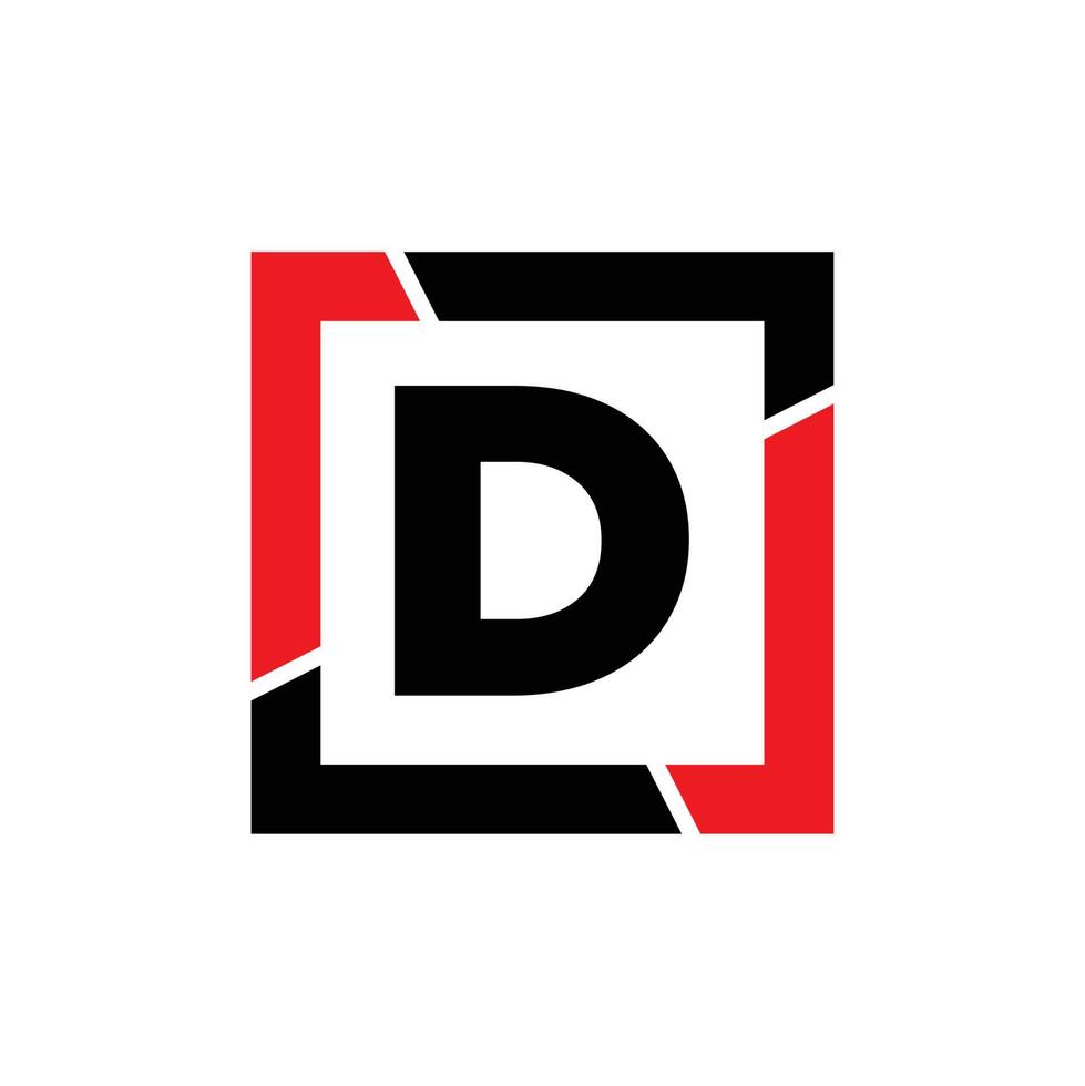 D letter with red black frame monogram. D company icon. vector