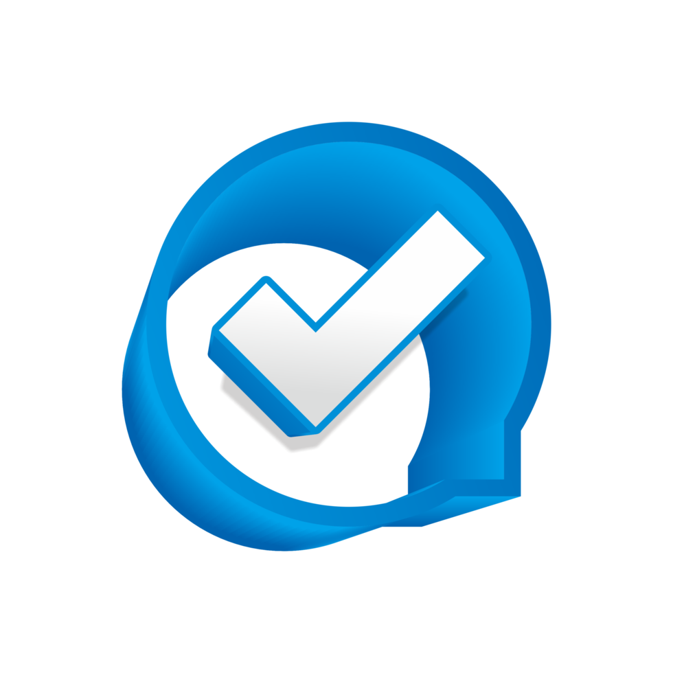 blue checkmark icon with chat balloon frame png