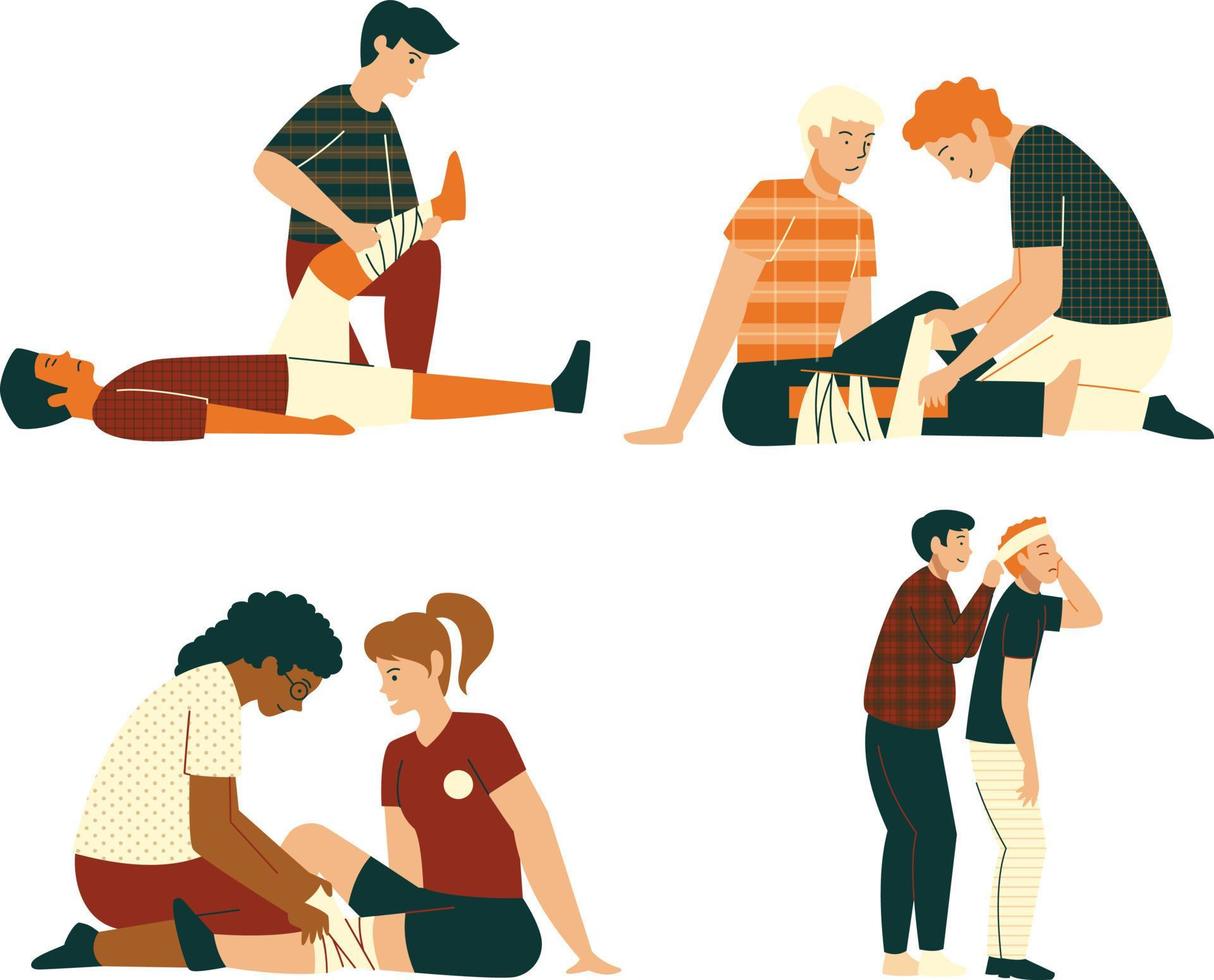 set of people in situations. Flat vector illustration.