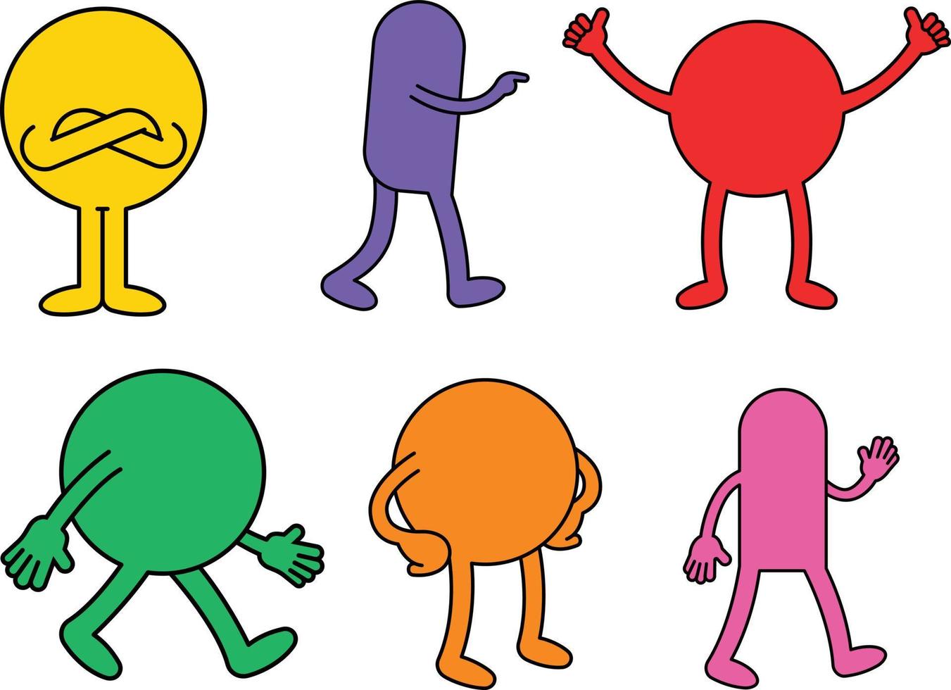 Set of colorful cartoon characters with different emotions. Hand drawn vector illustration.
