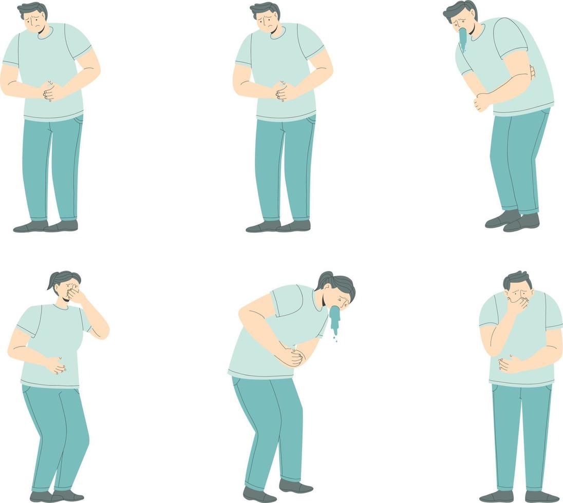 ill man in different poses. Vector illustration in a flat style. set off people