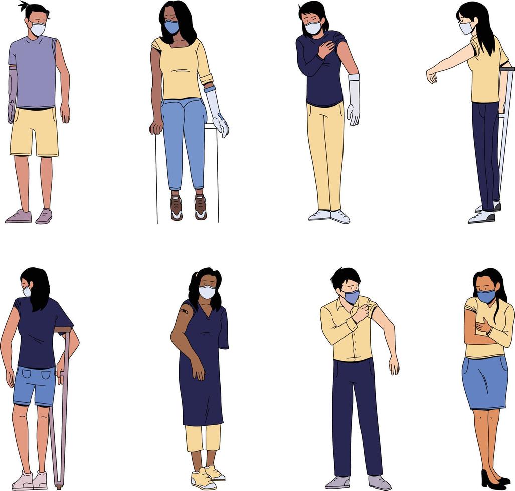 Set of people in medical masks. Vector illustration in flat style.