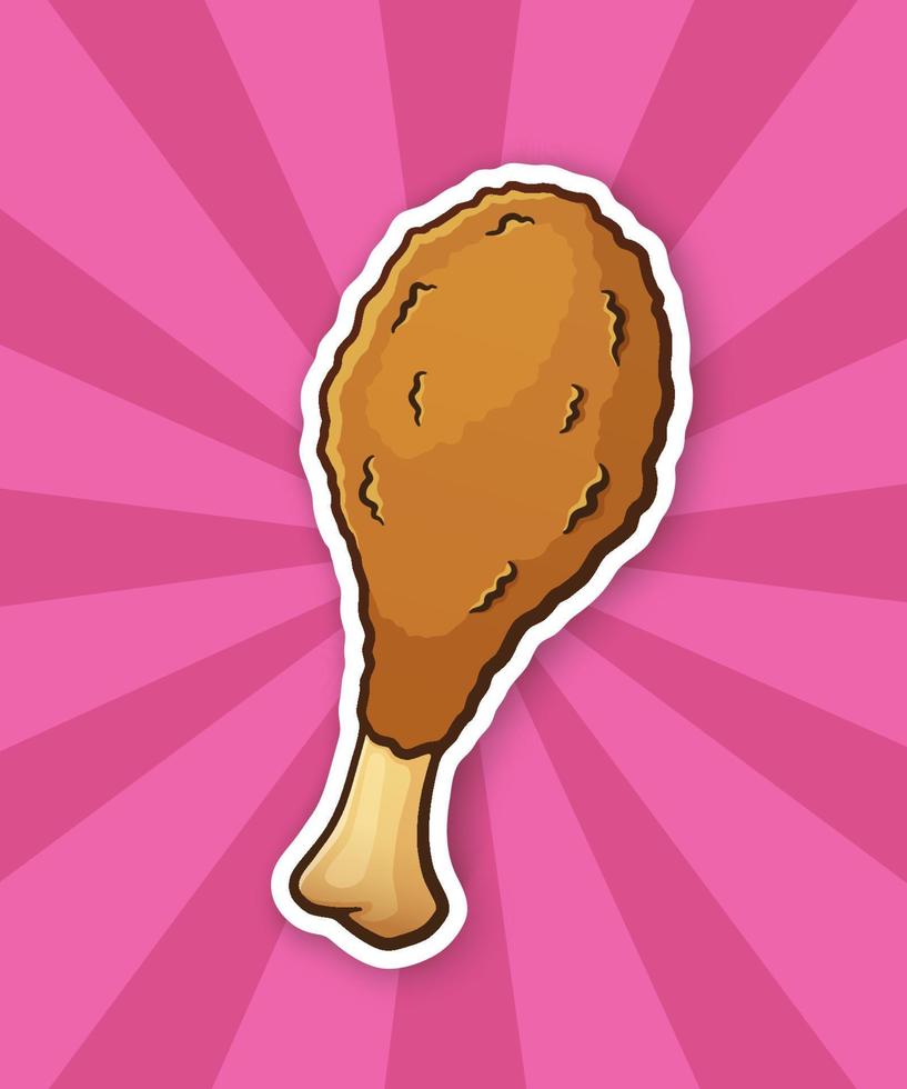 Sticker of cartoon deep-fried chicken leg vector