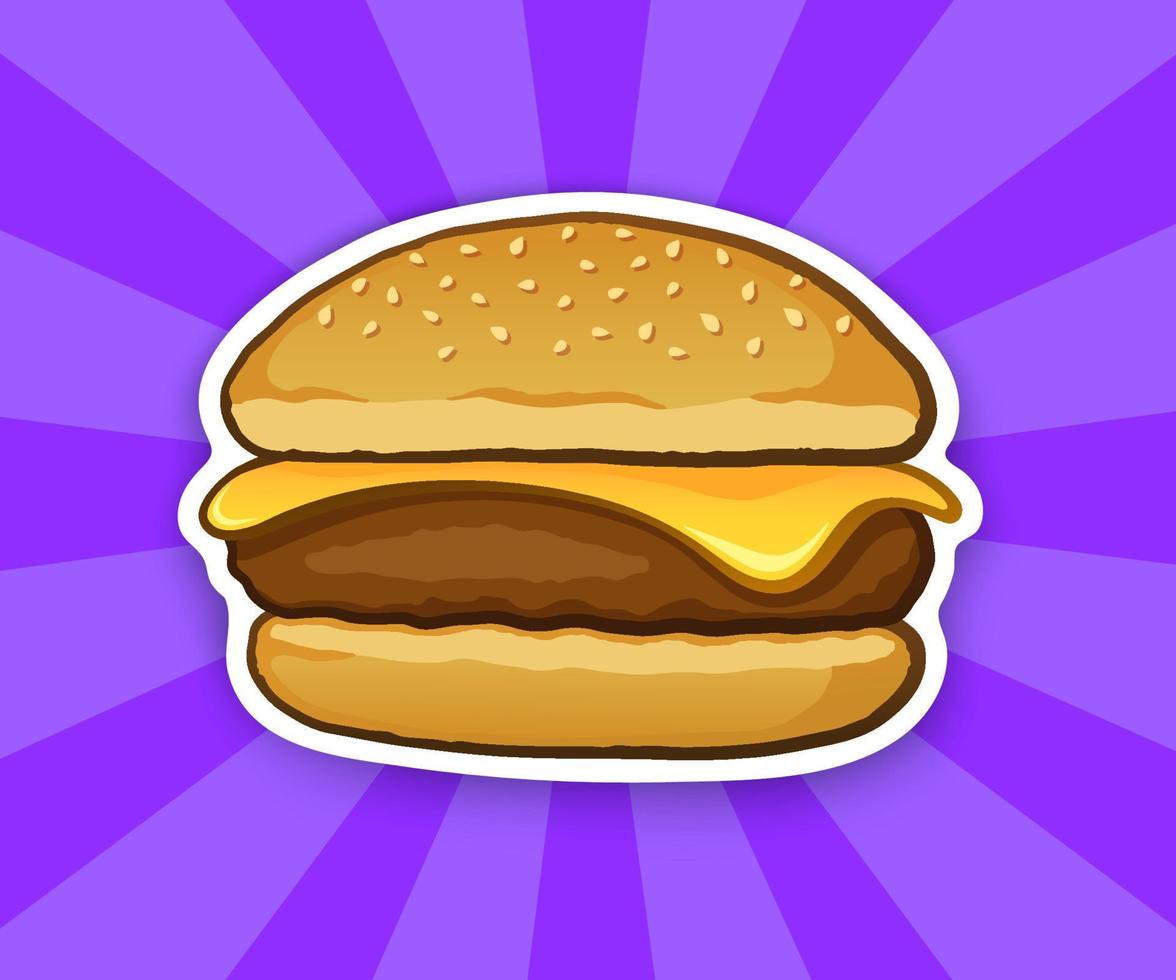 Sticker of cartoon cheeseburger vector