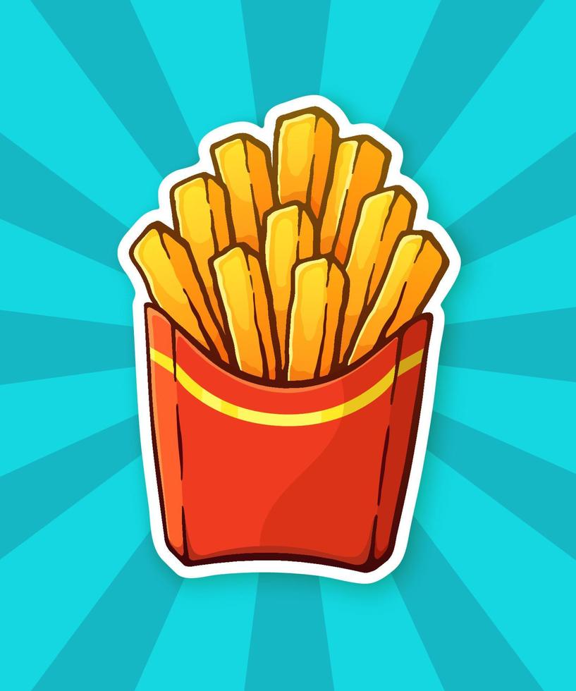 Sticker of cartoon french fries in a paper red pack vector