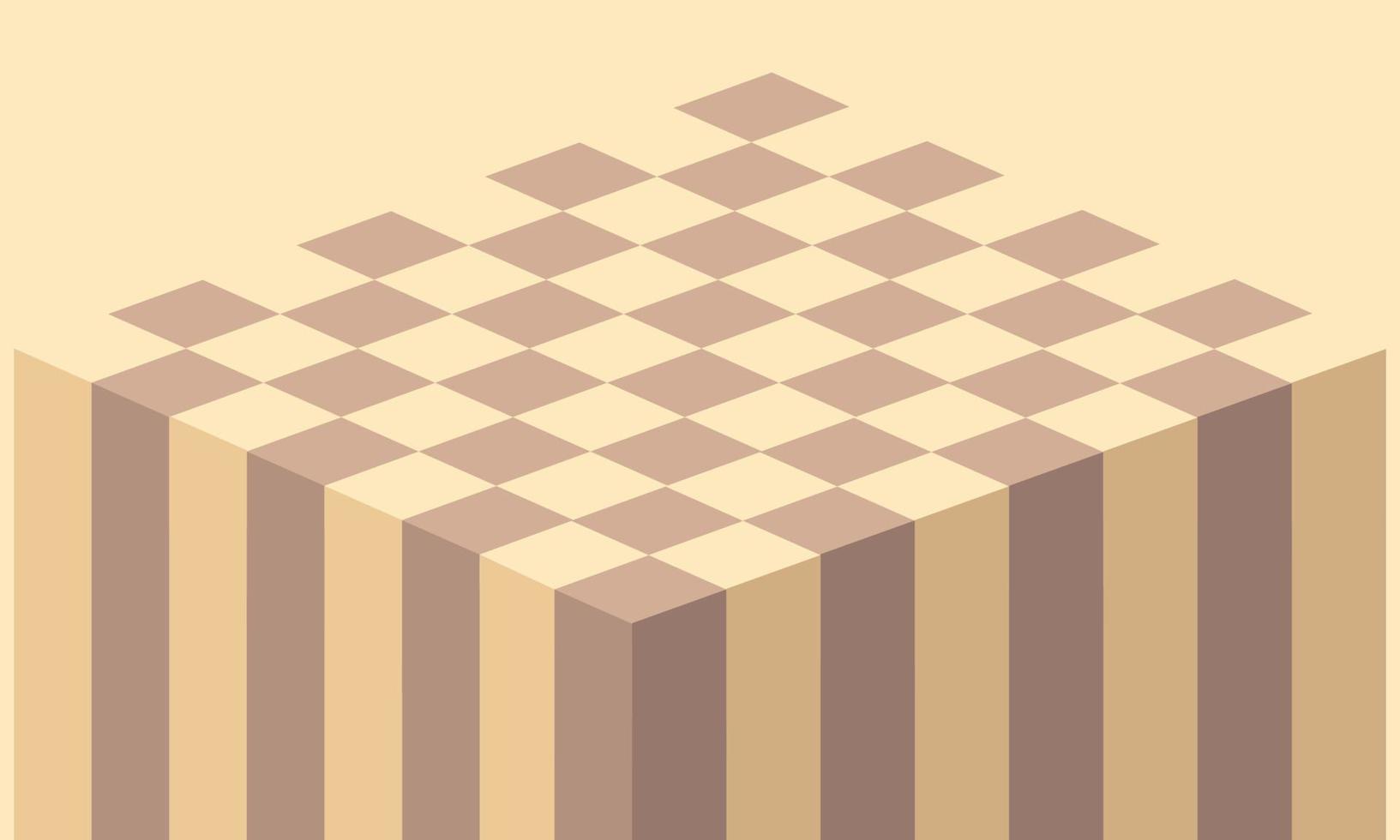 Abstract background with a cube chessboard. Background for text and chess games. A strategic sports game. Vector illustration. A checkered board made of wood with a thickness going down