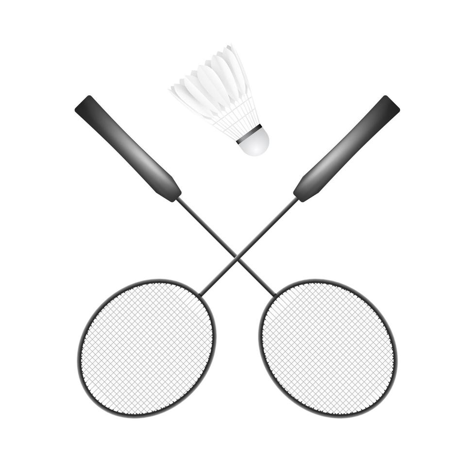 Shuttlecock and black racket. Badminton - sport equipment. Vector illustration isolated on white background