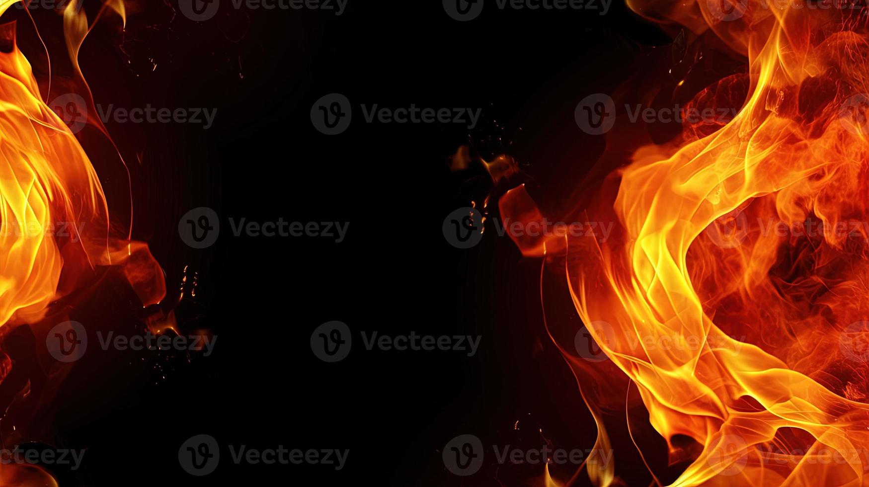 fuego llamas en negro antecedentes. de cerca de fuego llamas aislado en negro antecedentes. foto