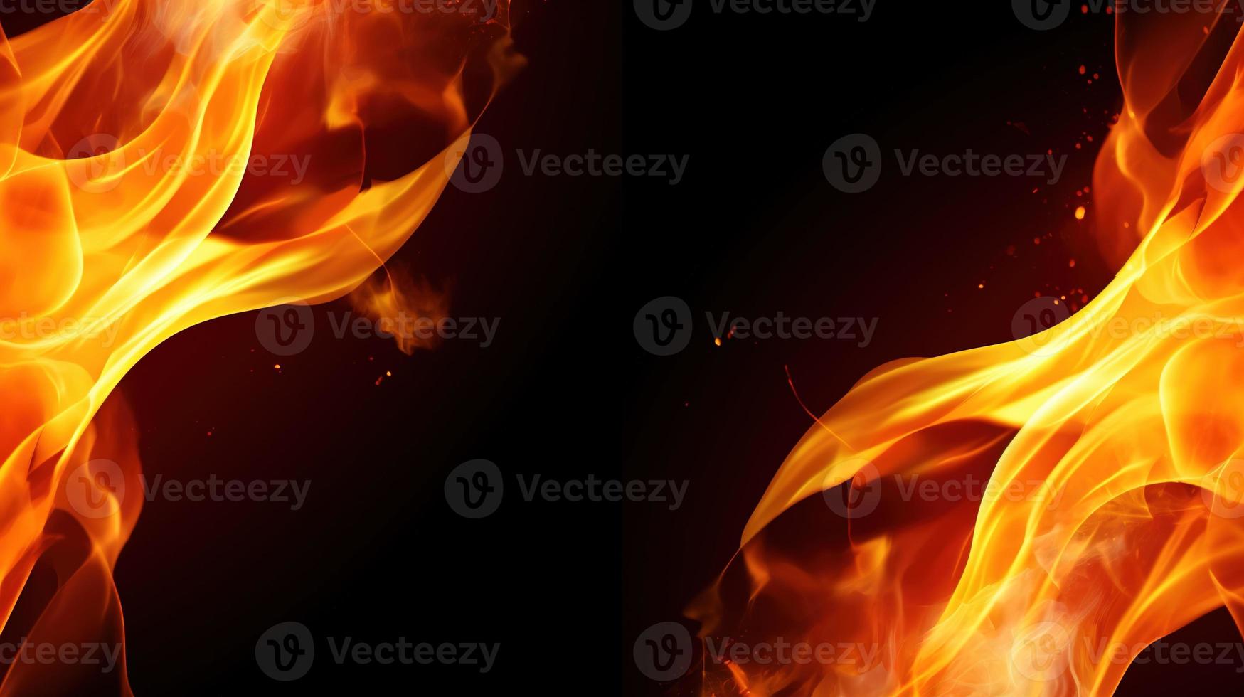 Fire flames on black background. Closeup of fire flames isolated on black background. photo