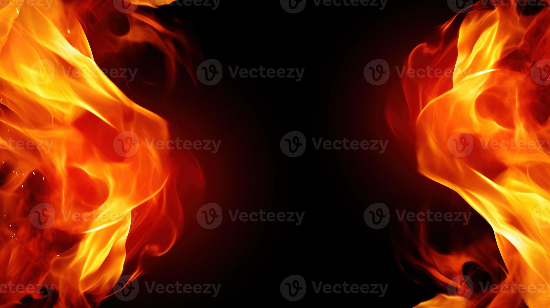 Fire flames on black background. Closeup of fire flames isolated on black background. photo