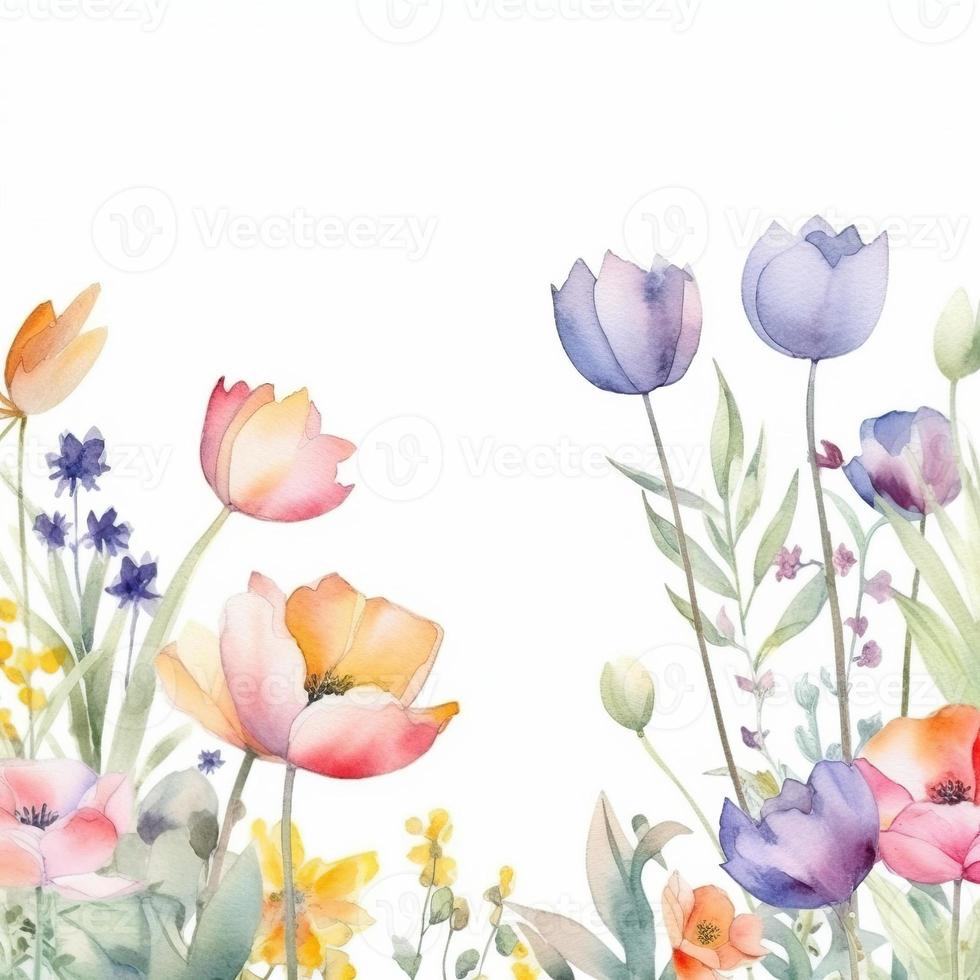 Watercolor Spring Flowers Background photo