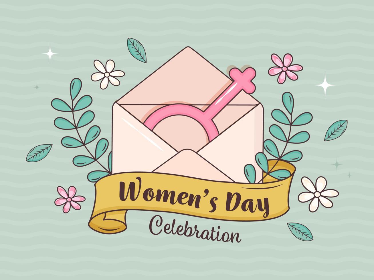 Women's Day Celebration Concept With Pink Venus Symbol Inside Envelope On Floral Decorated Background. vector