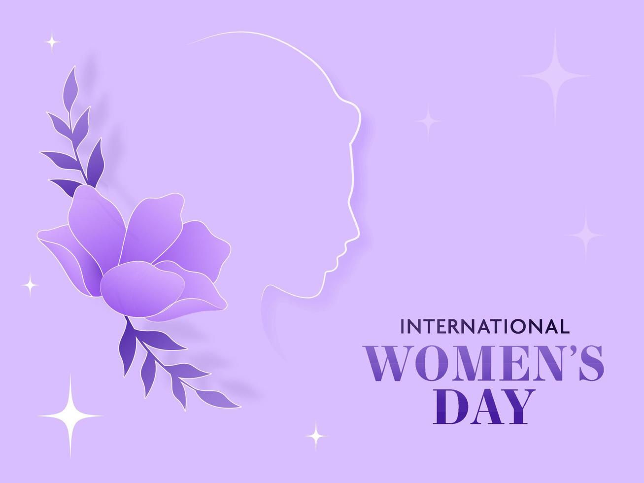 International Women's Day Concept With Paper Female Face, Floral On Pastel Purple Background. vector