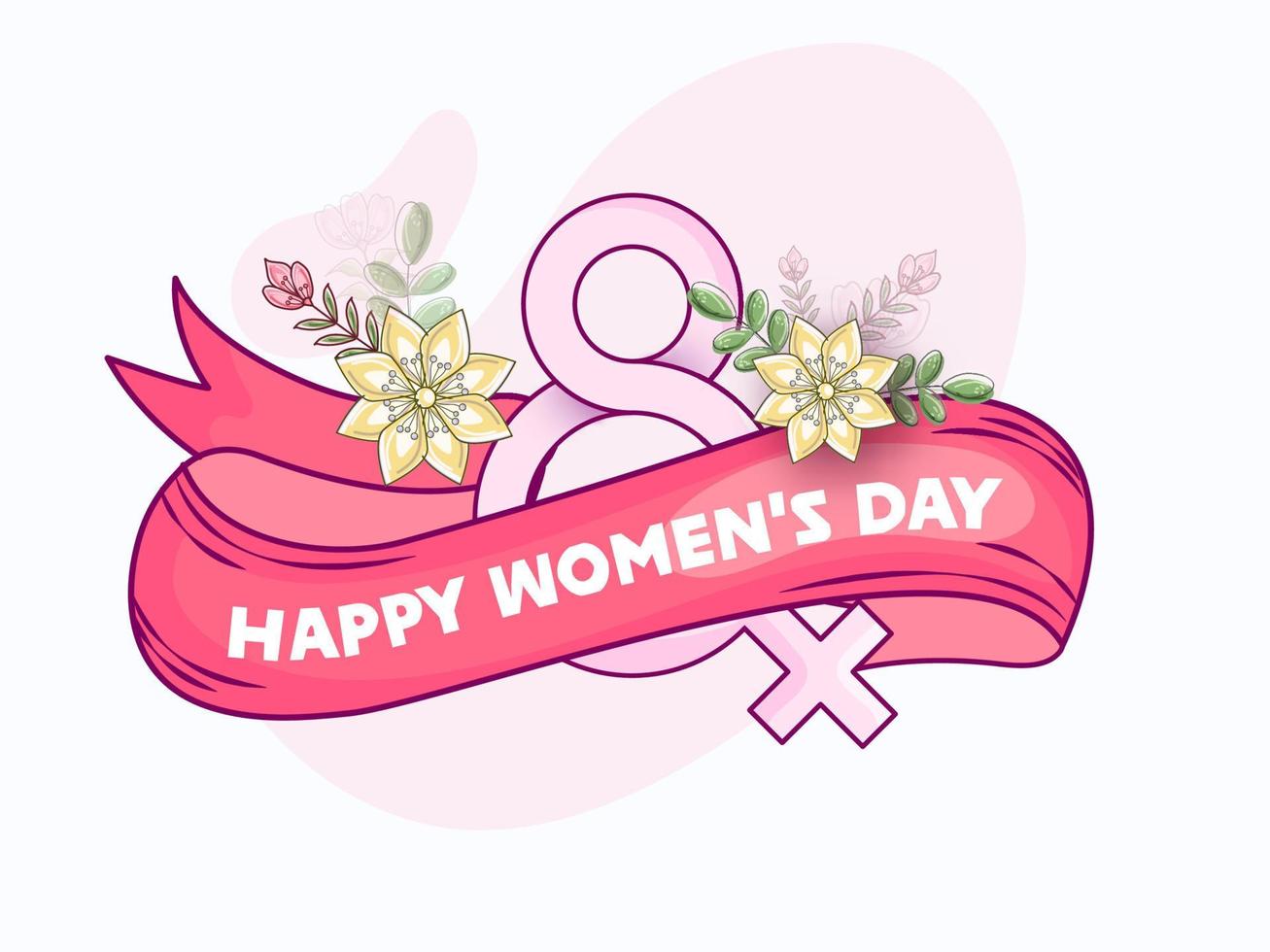 Happy Women's Day Concept With Text 8, Venus Symbol And Florals On White Background. vector