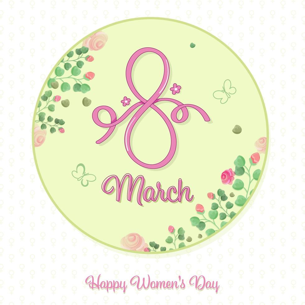 contento De las mujeres día concepto con marzo de 8 número formado por cinta en rosas floral decorado antecedentes. vector