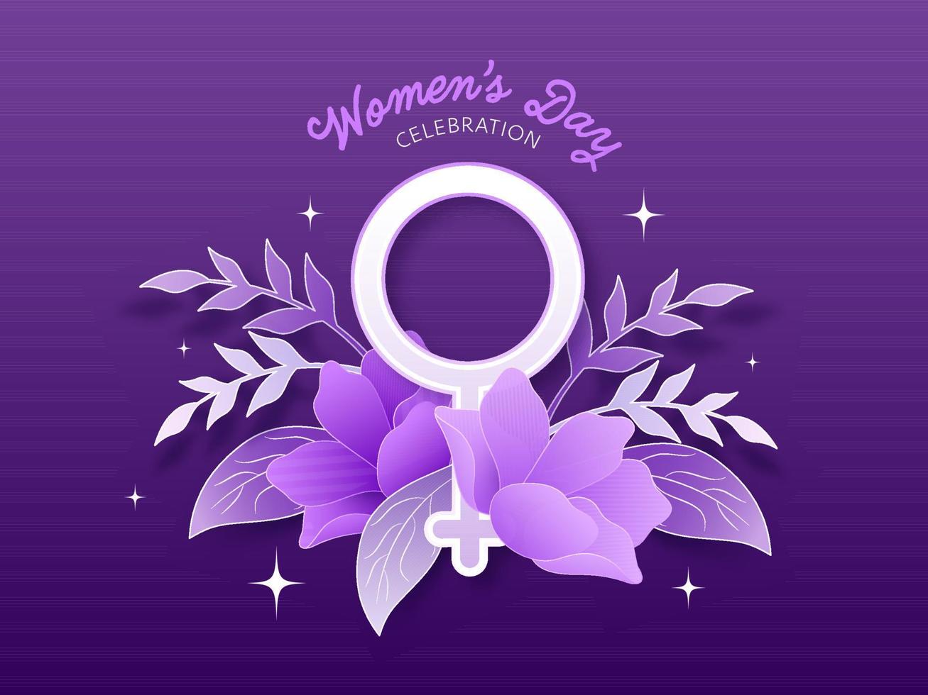 Women's Day Celebration Concept With Sticker Style Venus Symbol On Beautiful Floral Purple Background. vector