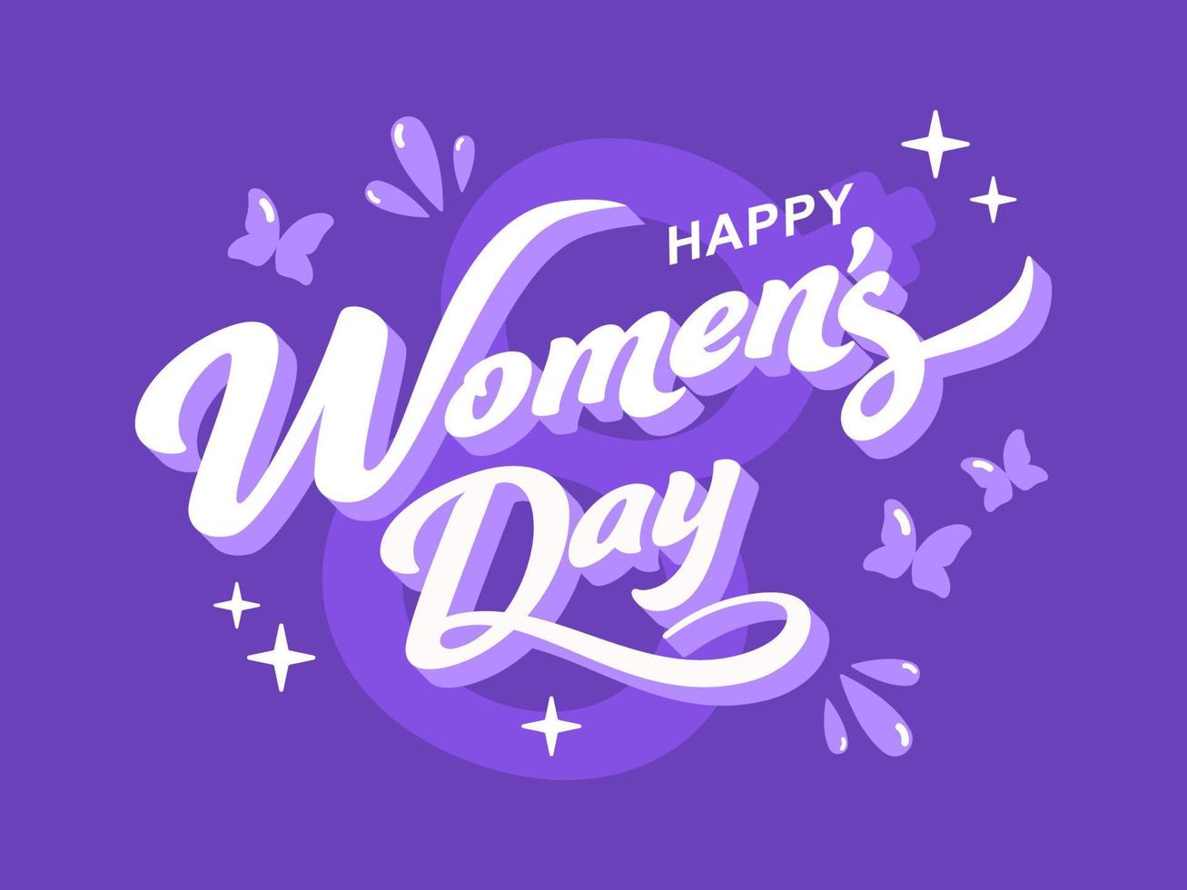 Happy Women's Day Font On Violet Eight Number Background With Butterflies. vector