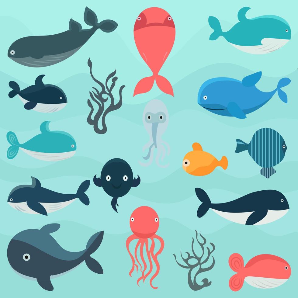 Vector Illustration Of Sea Life.